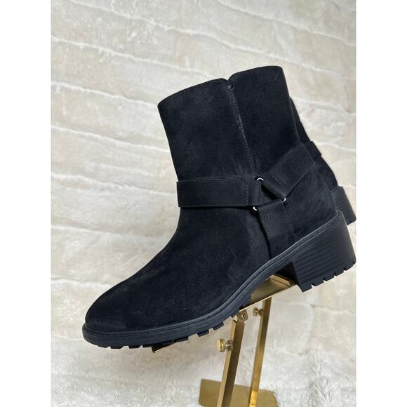 Splendid Samy 8.5 Black Harness Boot Calf High Vegan Suede Chunky - Picture 3 of 5